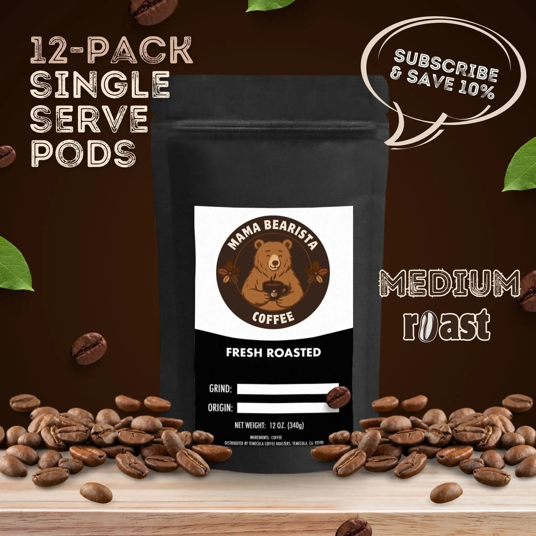 12-Pack Single Serve Coffee Pods Mama Bearista Coffee